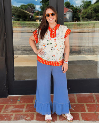 Belle Ruffle Hem Pants - Denim