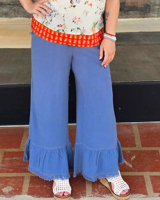 Belle Ruffle Hem Pants - Denim