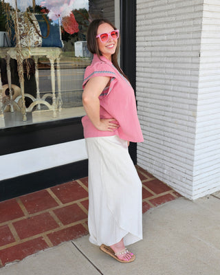 Flowy Asymmetrical Hem Wide Leg Pants - Oatmeal