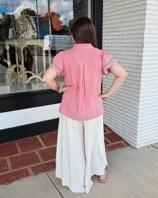 Flowy Asymmetrical Hem Wide Leg Pants - Oatmeal
