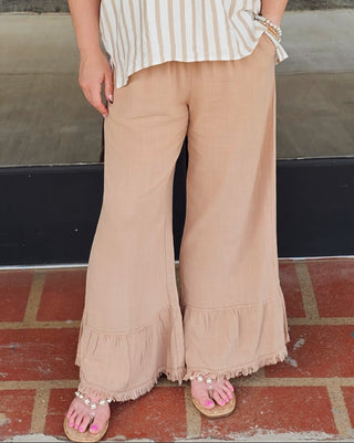Belle Ruffle Hem Pants - Latte