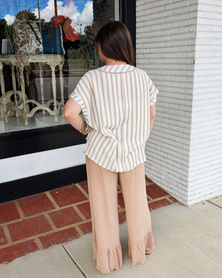 Belle Ruffle Hem Pants - Latte