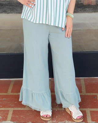 Belle Ruffle Hem Pants - Sage