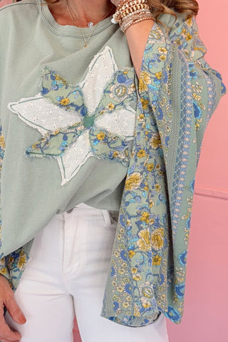 PRINT MIX PONCHO- SAGE GREEN