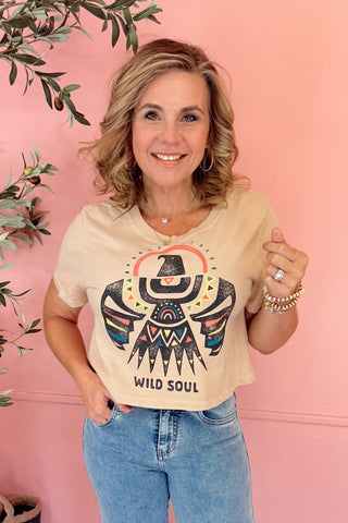 Wild Soul Thunderbird Graphic Crop Top - Beige