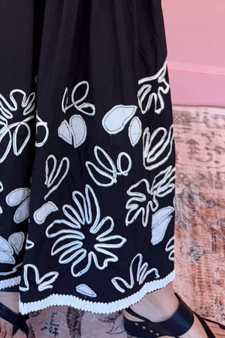 Floral Embroidered Empire Maxi Dress - Black