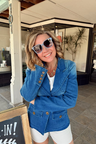 WASHED STRETCH DENIM BLAZER