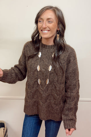 Cable Knit Cozy Sweater in Brown