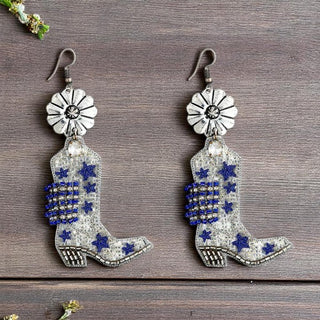 Stars and Bars Beaded Boot Earrings