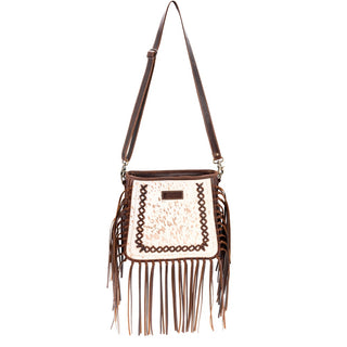 Rose Gold Foil Leather and Cowhide Fringe Crossbody
