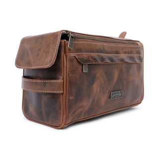 Square Body Toiletry Bag - Brown Leather