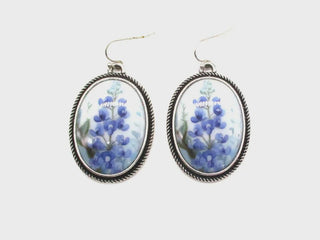 Oval Bluebonnet Portrait Dangle Earring Set