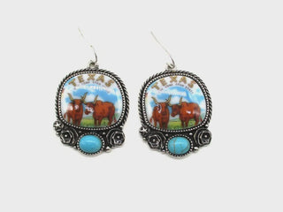 Texas Portrait Turquoise Dangle Earring - Longhorns
