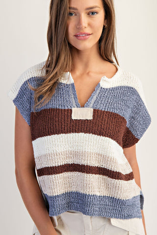 Striped Cap Sleeve Sweater - Frosted Mocha