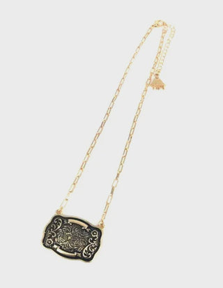 Gold Western Belt Buckle Initial Necklace