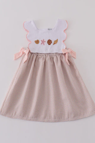 Seashell Embroidered Seersucker Dress