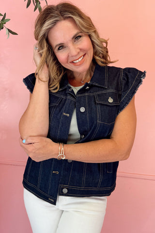 Flutter Sleeve Denim Jacket - Indigo