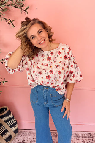 Fiona Floral Bubble Sleeve Top