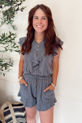 One and Done Casual Ruffle Romper - Charcoal
