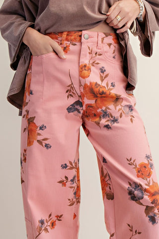 Coral Bloom Barrel Pants