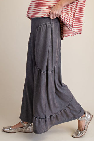 Wide Leg Palazzo Pants Black Denim