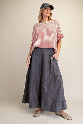 Wide Leg Palazzo Pants Black Denim