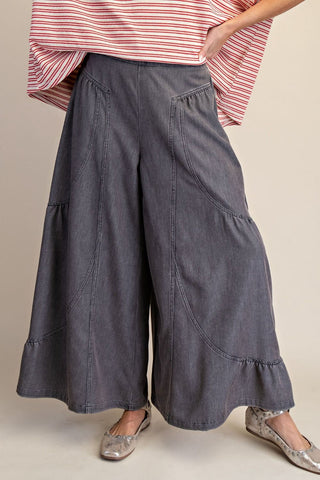 Wide Leg Palazzo Pants Black Denim