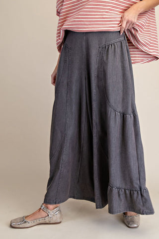 Wide Leg Palazzo Pants Black Denim