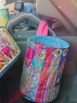 Pop-Up Car Trash Can -Pink Floral Patchwork