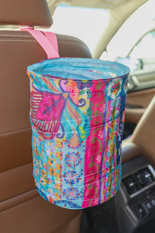 Pop-Up Car Trash Can -Pink Floral Patchwork