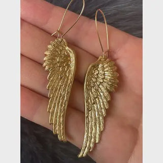 Vintage Angel Wing Pendant Earrings - Golden
