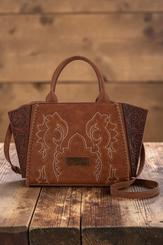 Wrangler Embroidered Trapezoid Concealed Carry Tote - Brown
