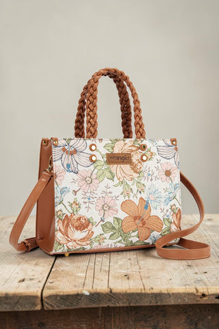 Wrangler Floral Print Braided Tote Bag -Brown