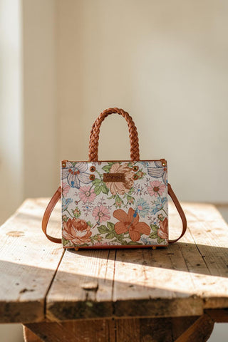 Wrangler Floral Print Braided Tote Bag -Brown