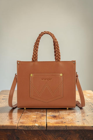 Wrangler Floral Print Braided Tote Bag -Brown