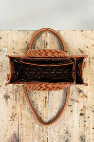 Wrangler Floral Print Braided Tote Bag -Brown