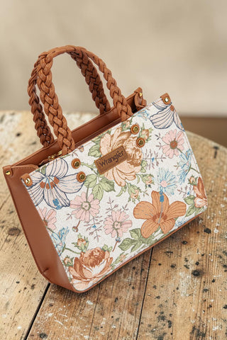 Wrangler Floral Print Braided Tote Bag -Brown