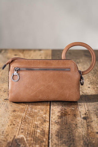 Hair-On Cowhide Ring Handle Wristlet Clutch Bag