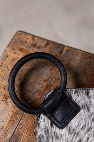 Hair-On Cowhide Ring Handle Wristlet Clutch Bag