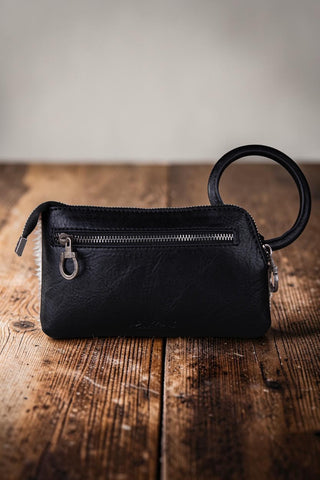 Hair-On Cowhide Ring Handle Wristlet Clutch Bag