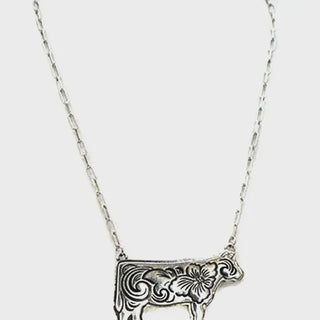 Western Etched Cow Necklace