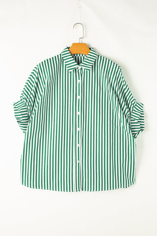 Green Stripe Dolman Sleeve Oversize Shirt