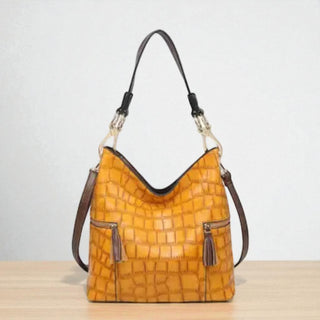 Rochelle Crocodile Print Hobo Bag - Mustard