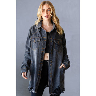 Black Distressed Denim Oversize Jacket