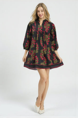 Floral Babydoll Dress - Black Mix