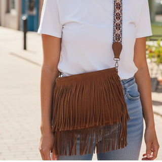 Sadie Suede Fringe Crossbody - Dark Brown