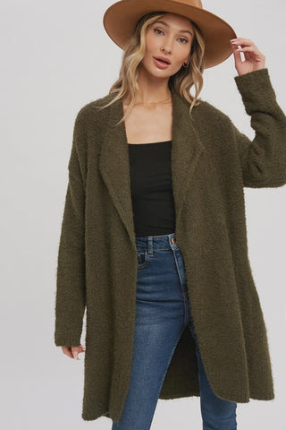 Dreamy Fuzzy Drape Olive Cardigan