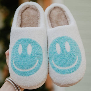 Aqua Happy Face Sherpa Slippers