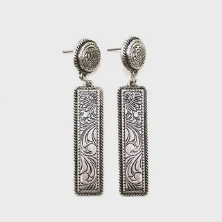 Western Bar Engraved Dangle Earrings