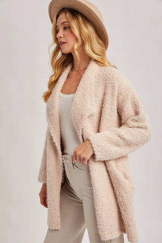 Fuzzy Drape Cardigan - Oatmeal
